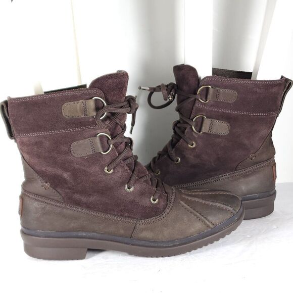 UGG Women's Azaria US8? Brown Suede Waterproof Sheepskin Lined Duck Boots - Picture 10 of 13